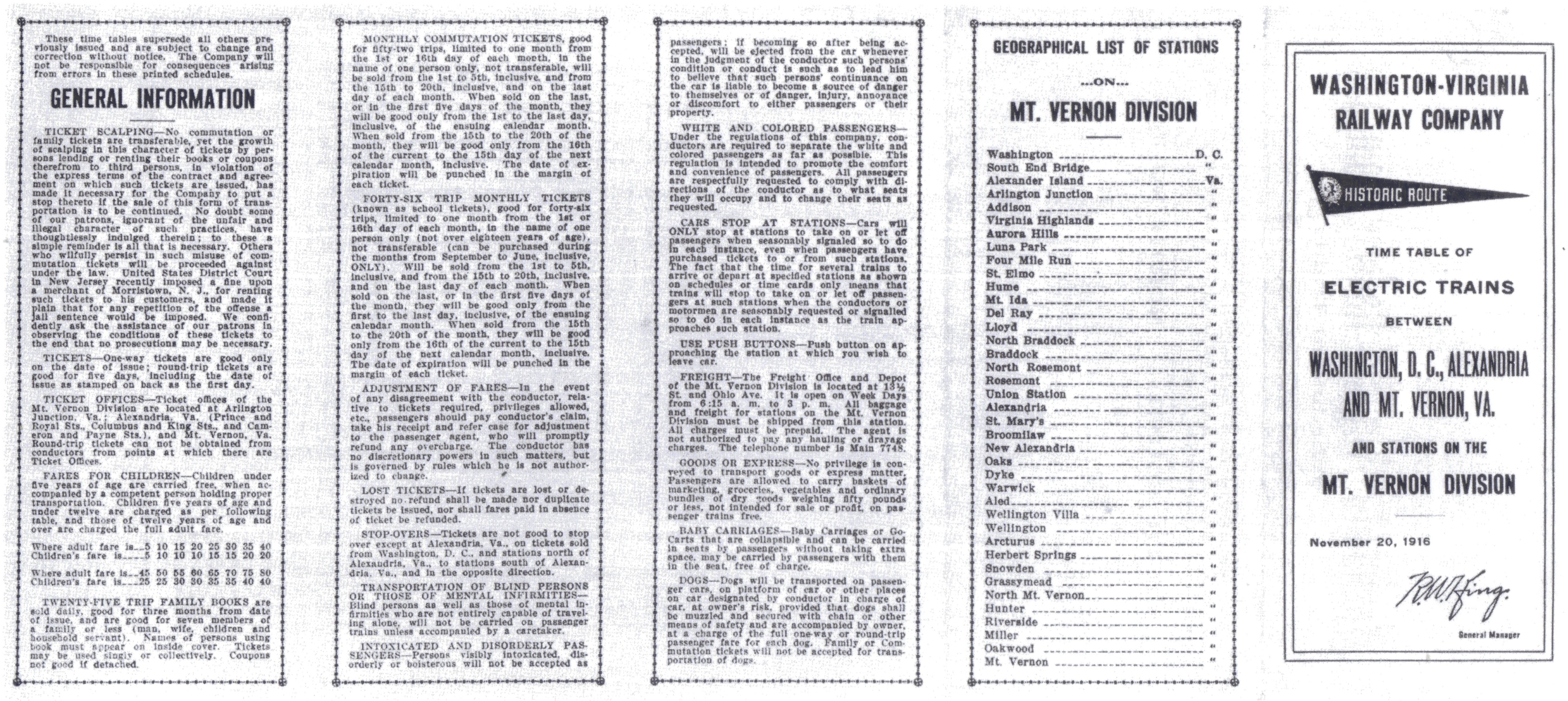 Virginia Electric Railway Timetable - November 20, 1916