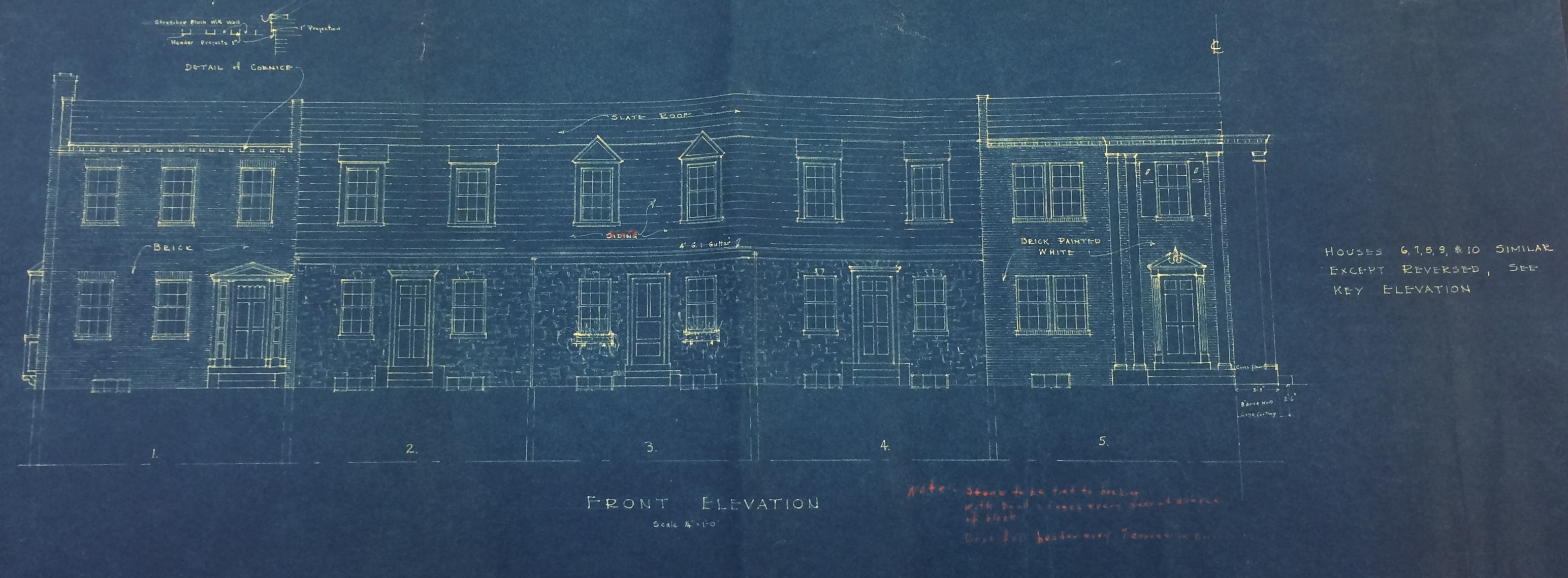 Washington Avenue and Linden Street Rowhouses Elevation, 1938