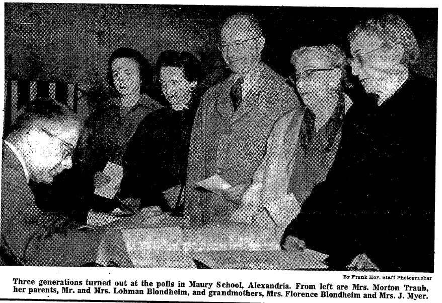 A family of voters at the Maury School, 1955