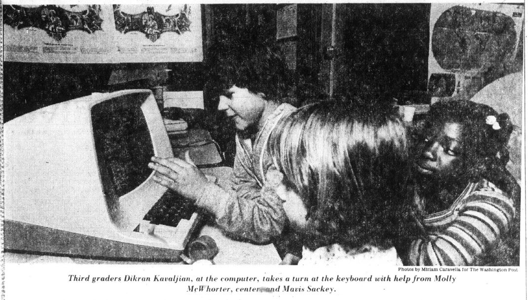 Maury School students use a computer at the school science fair, 1979