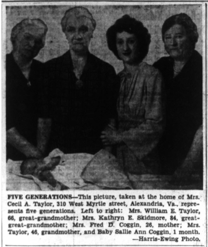 Five generations of women at the Taylor residence at 310 West Myrtle Street, 1943