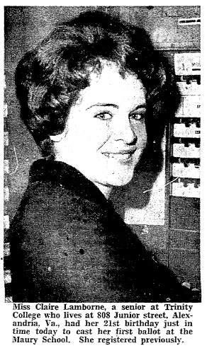 Clair Lamborne of 808 Junior Street votes at the Maury School, 1963